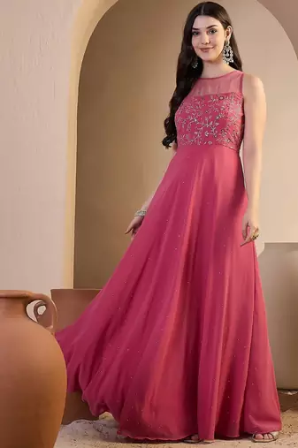 Women Floral Zari and Sequinned Embroidered Ethnic Gown