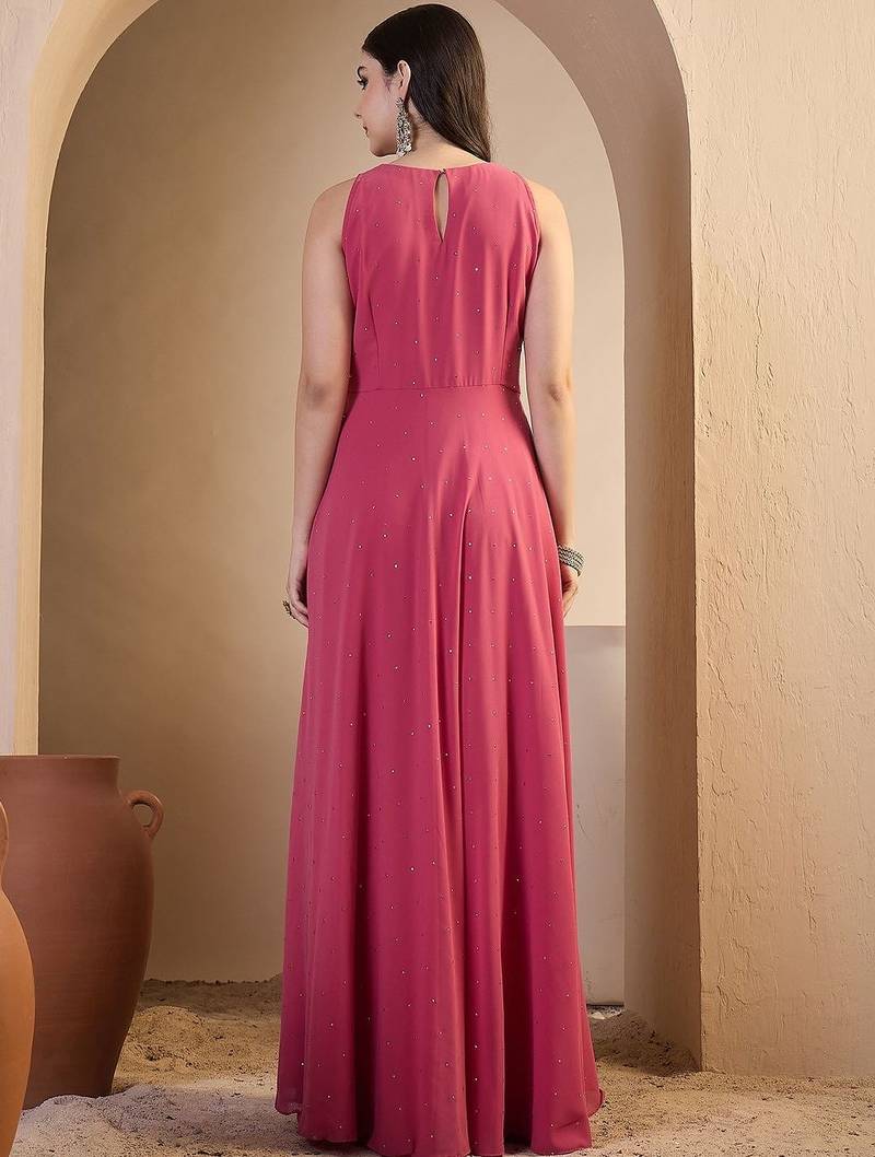 Women Floral Zari and Sequinned Embroidered Ethnic Gown