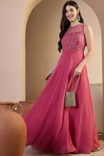 Women Floral Zari and Sequinned Embroidered Ethnic Gown
