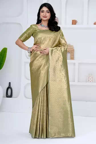 Royal pista green colour  all over woven zari tissue silk party wear saree with blouse