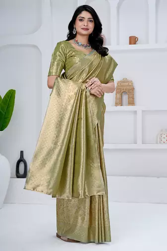 Royal pista green colour  all over woven zari tissue silk party wear saree with blouse