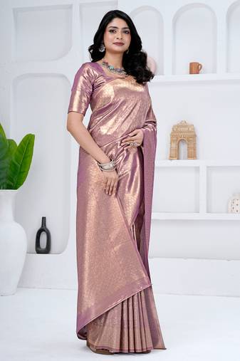 Royal onion putple  all over woven zari tissue silk party wear saree with blouse