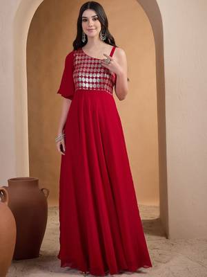 Red colour Embroidered Ethnic Gown 1