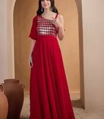 Red colour Embroidered Ethnic Gown