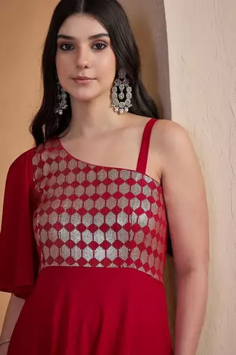 Red colour Embroidered Ethnic Gown