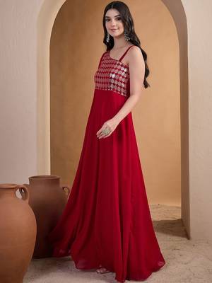 Red colour Embroidered Ethnic Gown 3