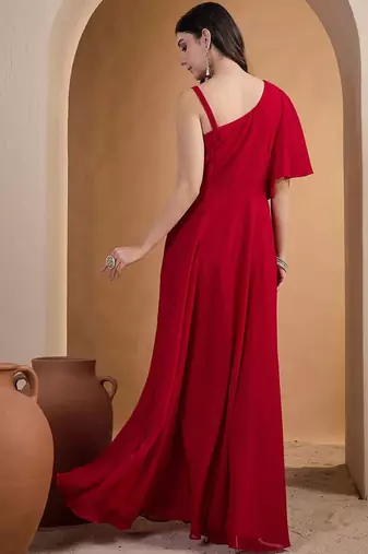 Red colour Embroidered Ethnic Gown