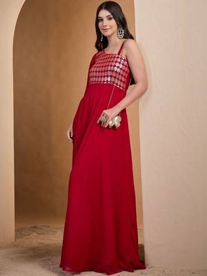Red colour Embroidered Ethnic Gown 6