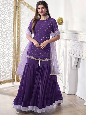 Women Floral Thread Sequinned Embroidered Kurta with Palazzos & Dupatta Set 1