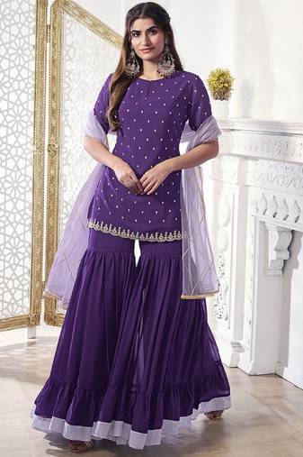 Women Floral Thread Sequinned Embroidered Kurta with Palazzos & Dupatta Set