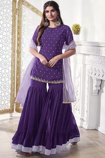 Women Floral Thread Sequinned Embroidered Kurta with Palazzos & Dupatta Set