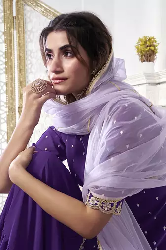 Women Floral Thread Sequinned Embroidered Kurta with Palazzos & Dupatta Set