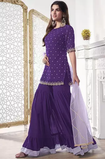 Women Floral Thread Sequinned Embroidered Kurta with Palazzos & Dupatta Set