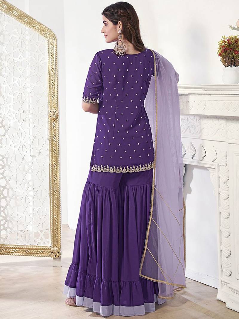 Women Floral Thread Sequinned Embroidered Kurta with Palazzos & Dupatta Set