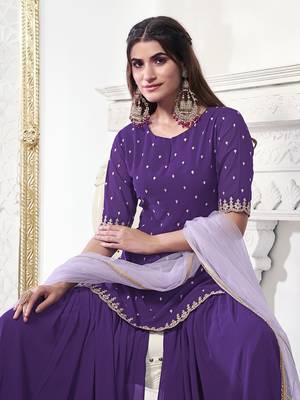 Women Floral Thread Sequinned Embroidered Kurta with Palazzos & Dupatta Set 5