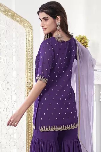 Women Floral Thread Sequinned Embroidered Kurta with Palazzos & Dupatta Set