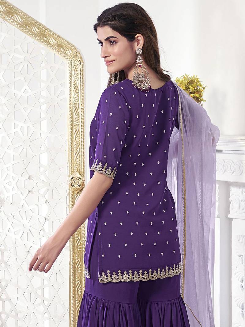 Women Floral Thread Sequinned Embroidered Kurta with Palazzos & Dupatta Set