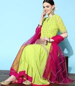 Women Green Ethnic Motifs Embroidered Thread Work Kurta with Sharara & Dupatta