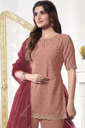 Women Ethnic Motifs Sequined Embroidered Kurta Set with Dupatta