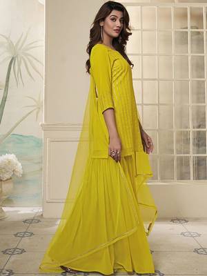Striped Embroidered Straight Short Kurti With Sharara & Dupatta 3