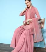 Women Pink Embroidered Kurti with Sharara & With Dupatta