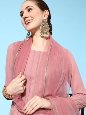 Women Pink Embroidered Kurti with Sharara & With Dupatta 3
