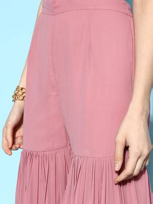Women Pink Embroidered Kurti with Sharara & With Dupatta 6