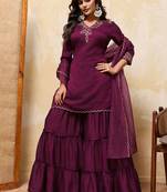 Purple colour Embroidered Kurti & Sharara Sets