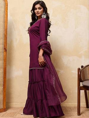 Purple colour Embroidered Kurti & Sharara Sets 2