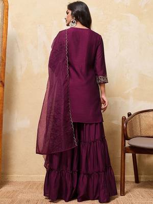 Purple colour Embroidered Kurti & Sharara Sets 3