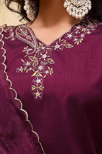 Purple colour Embroidered Kurti & Sharara Sets