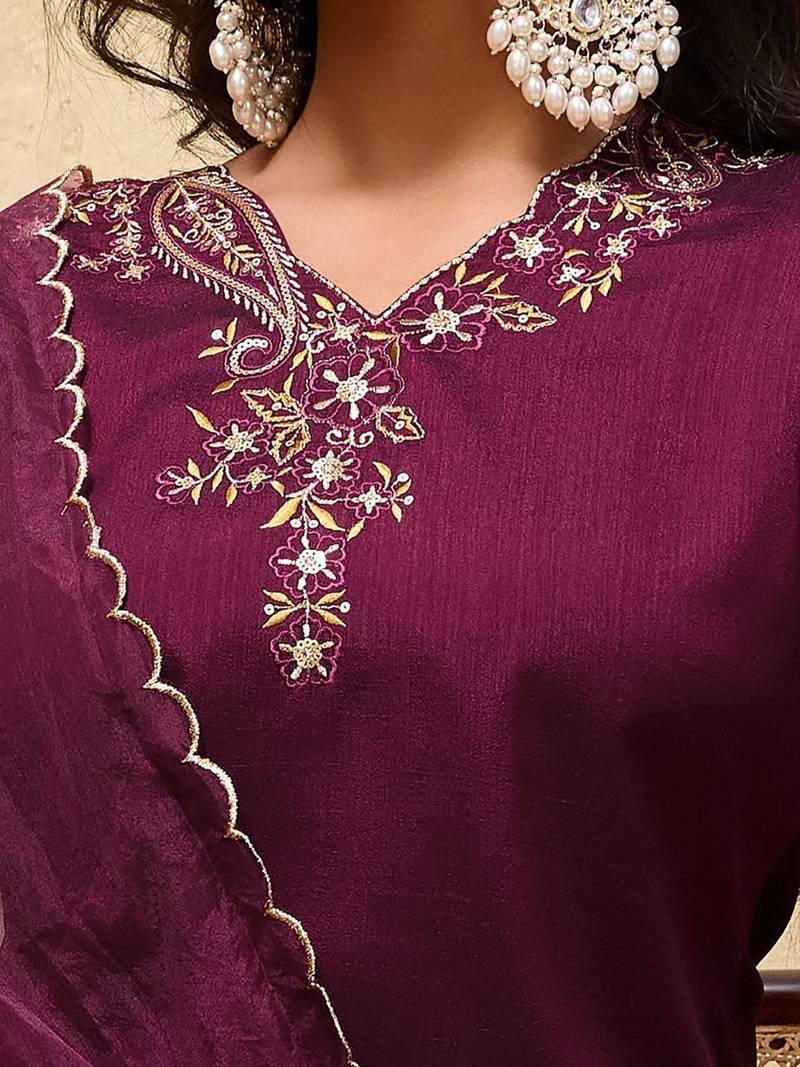 Purple colour Embroidered Kurti & Sharara Sets