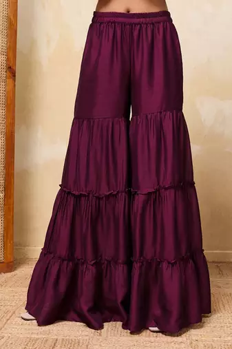 Purple colour Embroidered Kurti & Sharara Sets