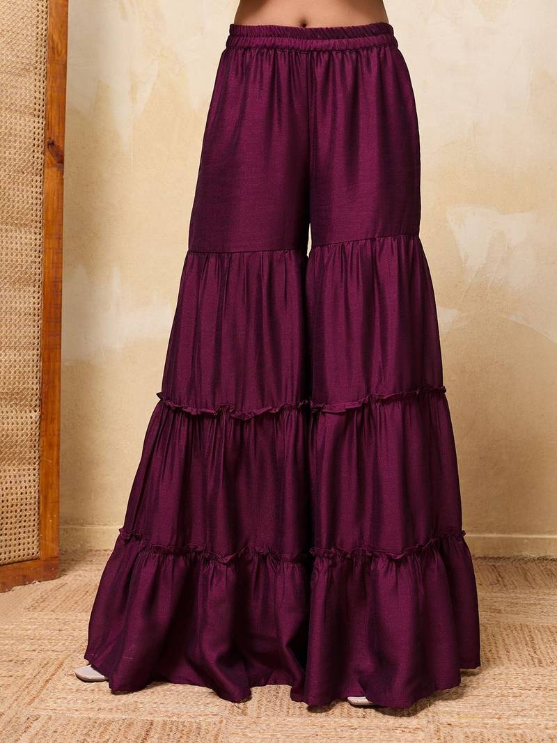 Purple colour Embroidered Kurti & Sharara Sets