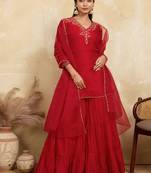 Women Ethnic Motifs Embroidered A-Line Kurta with Sharara & Dupatta