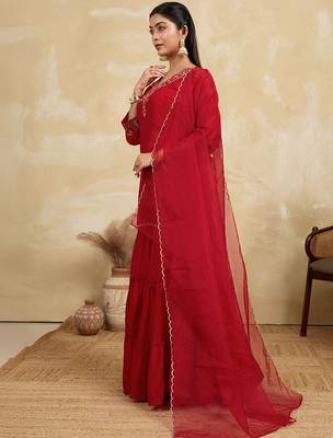 Women Ethnic Motifs Embroidered A-Line Kurta with Sharara & Dupatta 3
