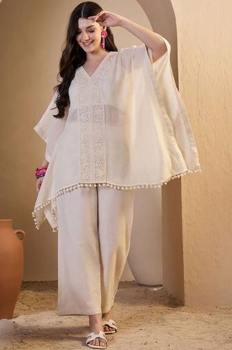 Women Floral Thread Embroidered Top and Palazzo Co-Ords Set