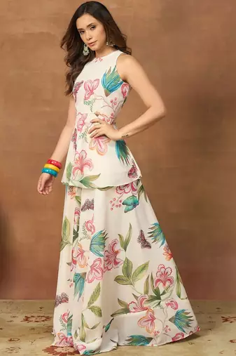 Floral Printed A-Line Top With Skirt Co-Ords