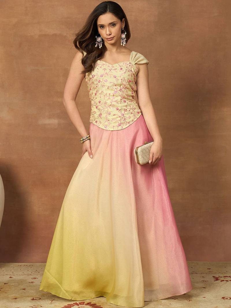 Romantic Florals Organza crop top lehenga choli