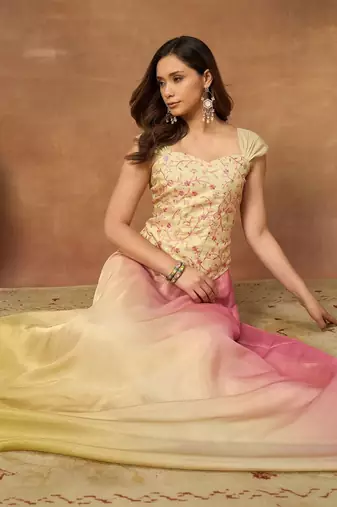 Romantic Florals Organza crop top lehenga choli