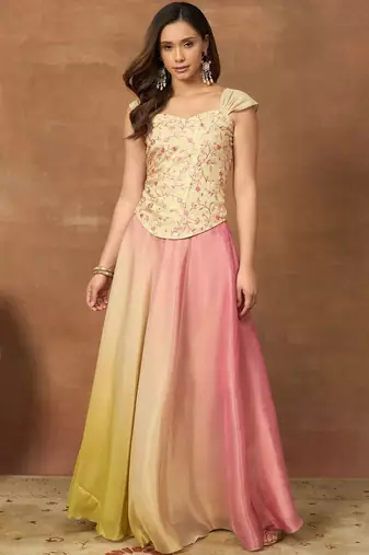 Romantic Florals Organza crop top lehenga choli