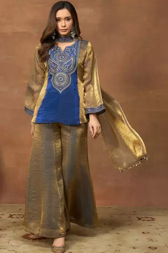 Women Ethnic Motifs Embroidered Regular Thread Work Kurta with Palazzos & With Dupatta
