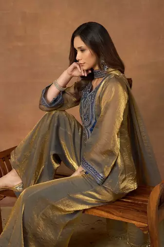 Women Ethnic Motifs Embroidered Regular Thread Work Kurta with Palazzos & With Dupatta