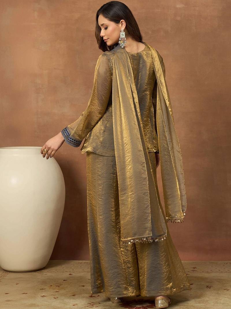 Women Ethnic Motifs Embroidered Regular Thread Work Kurta with Palazzos & With Dupatta