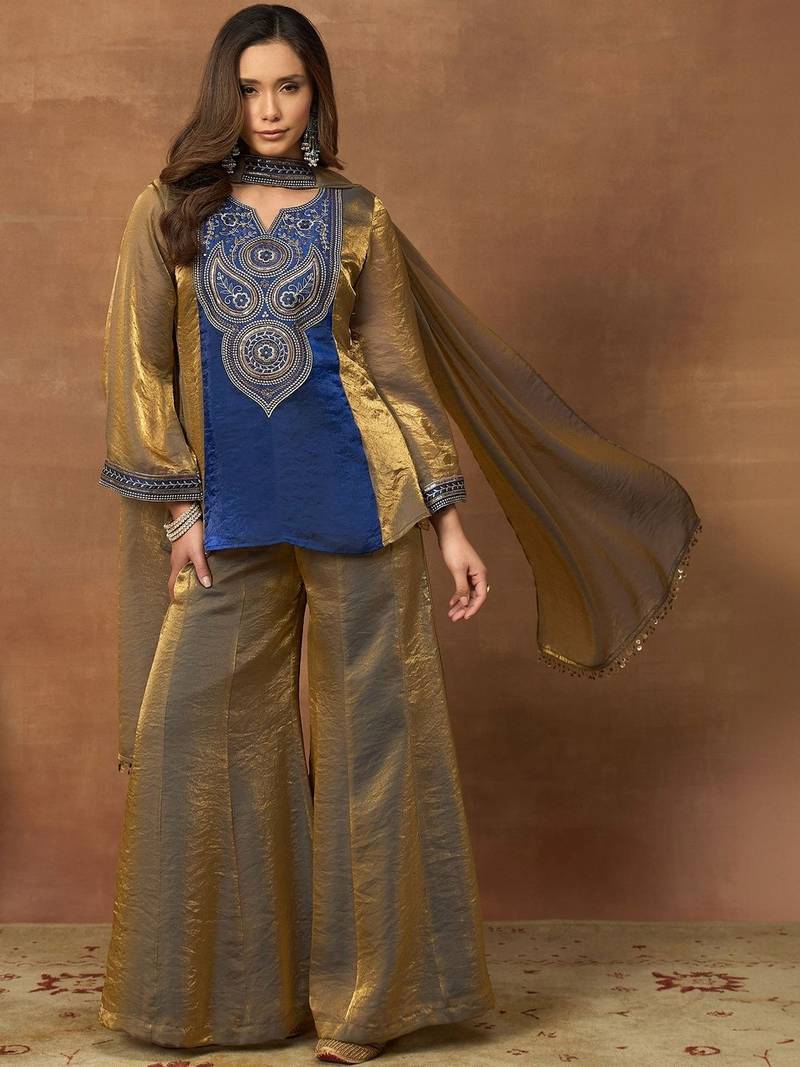 Women Ethnic Motifs Embroidered Regular Thread Work Kurta with Palazzos & With Dupatta