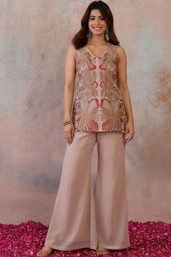 Floral Embroidered Top with Palazzos