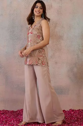 Floral Embroidered Top with Palazzos