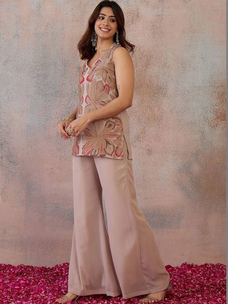 Floral Embroidered Top with Palazzos