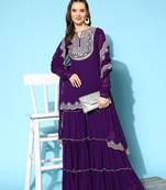 Purple colour Ethnic Motifs Embroidered Thread Work Kurti With Sharara & With Dupatta