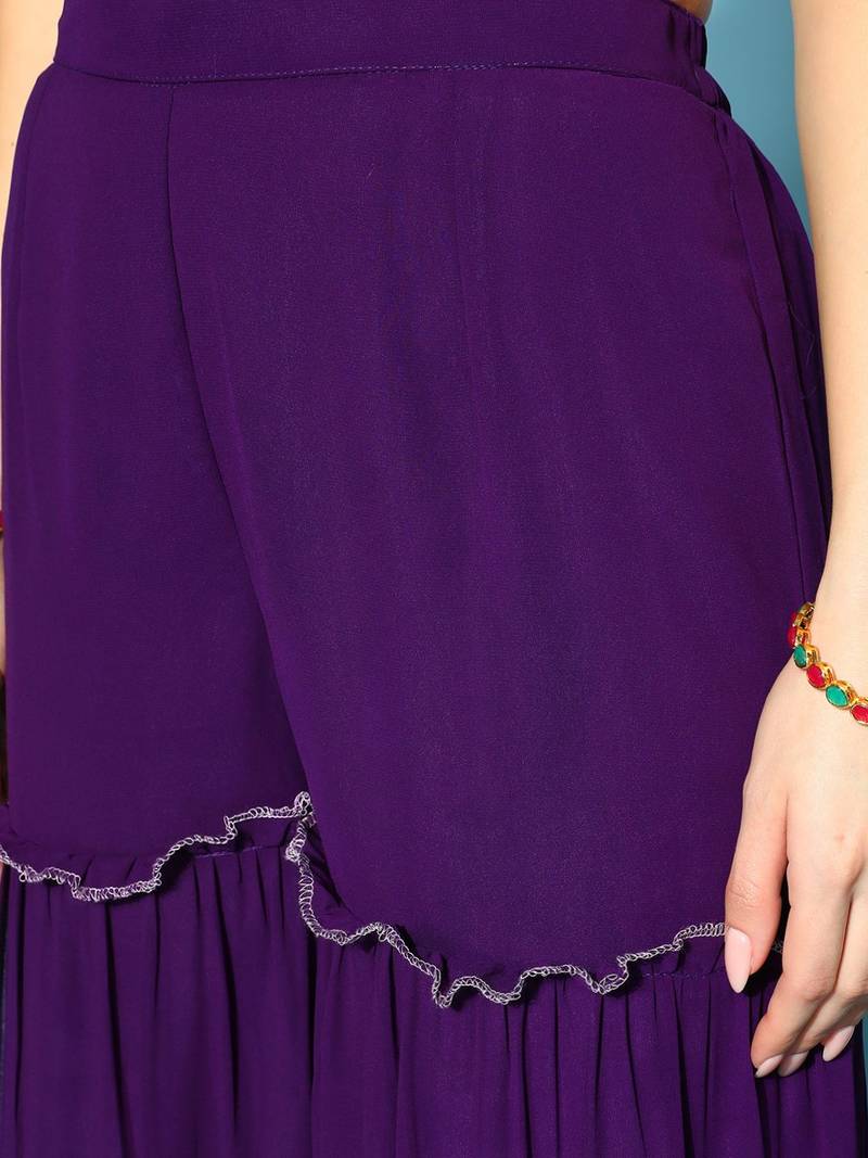 Purple colour Ethnic Motifs Embroidered Thread Work Kurti With Sharara & With Dupatta